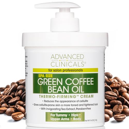 Advanced Clinicals Green Coffee Bean Thermo-Firming Body Cream | Anti Cellulite Cream | Caffeine Body Lotion Moisturizer To Firm, Tighten, & Hydrate Look Of Legs, Arms, Tummy, Butt, & Thighs, 16 Oz
